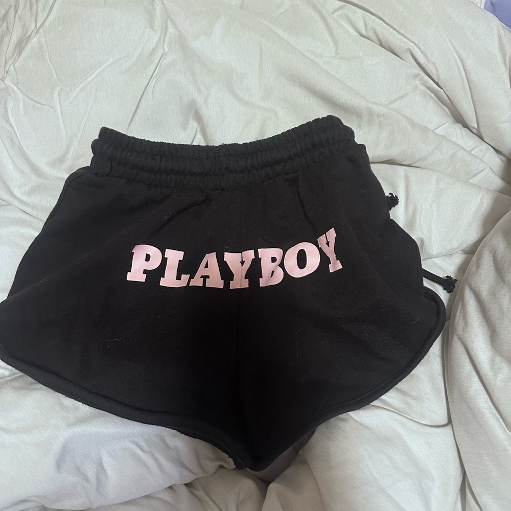 PLAYBOY Black and Pink Athletic Shorts with Bunny Logo - Picture 2 of 2